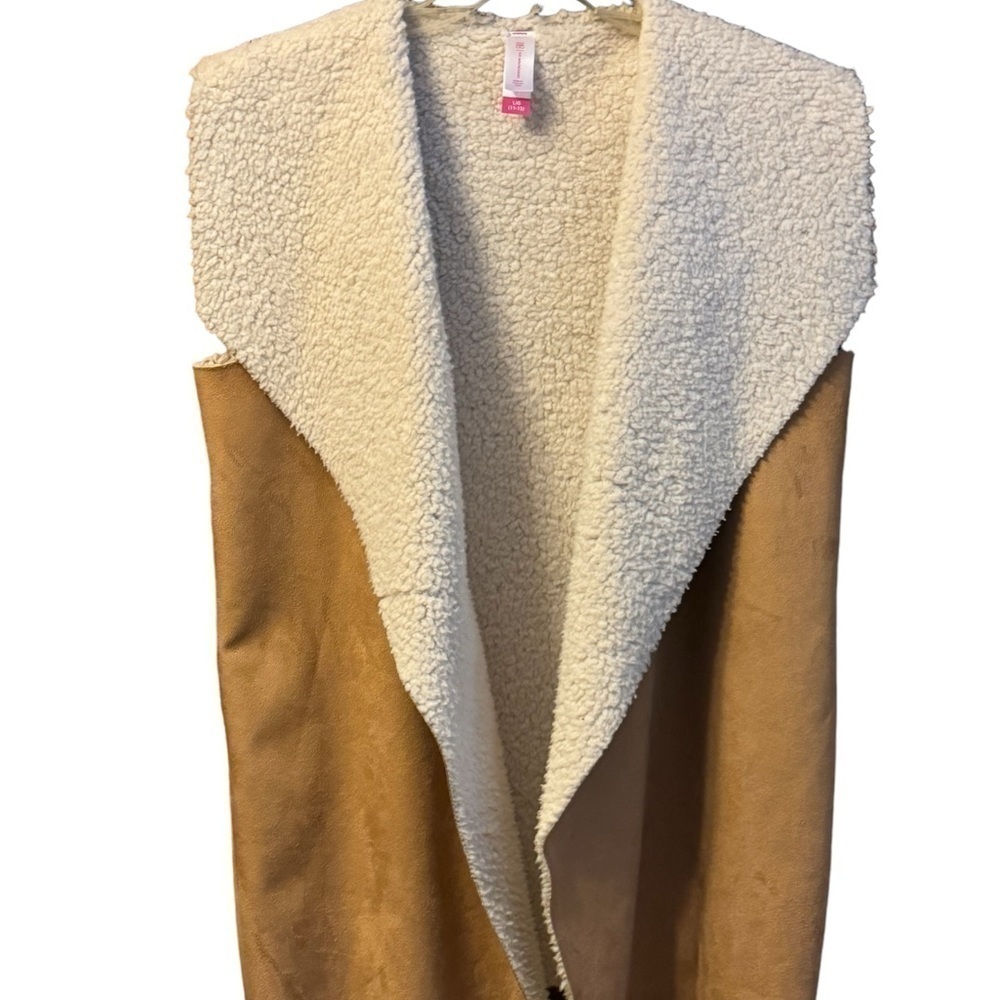 Faux Suede Sherpa Open Front Vest